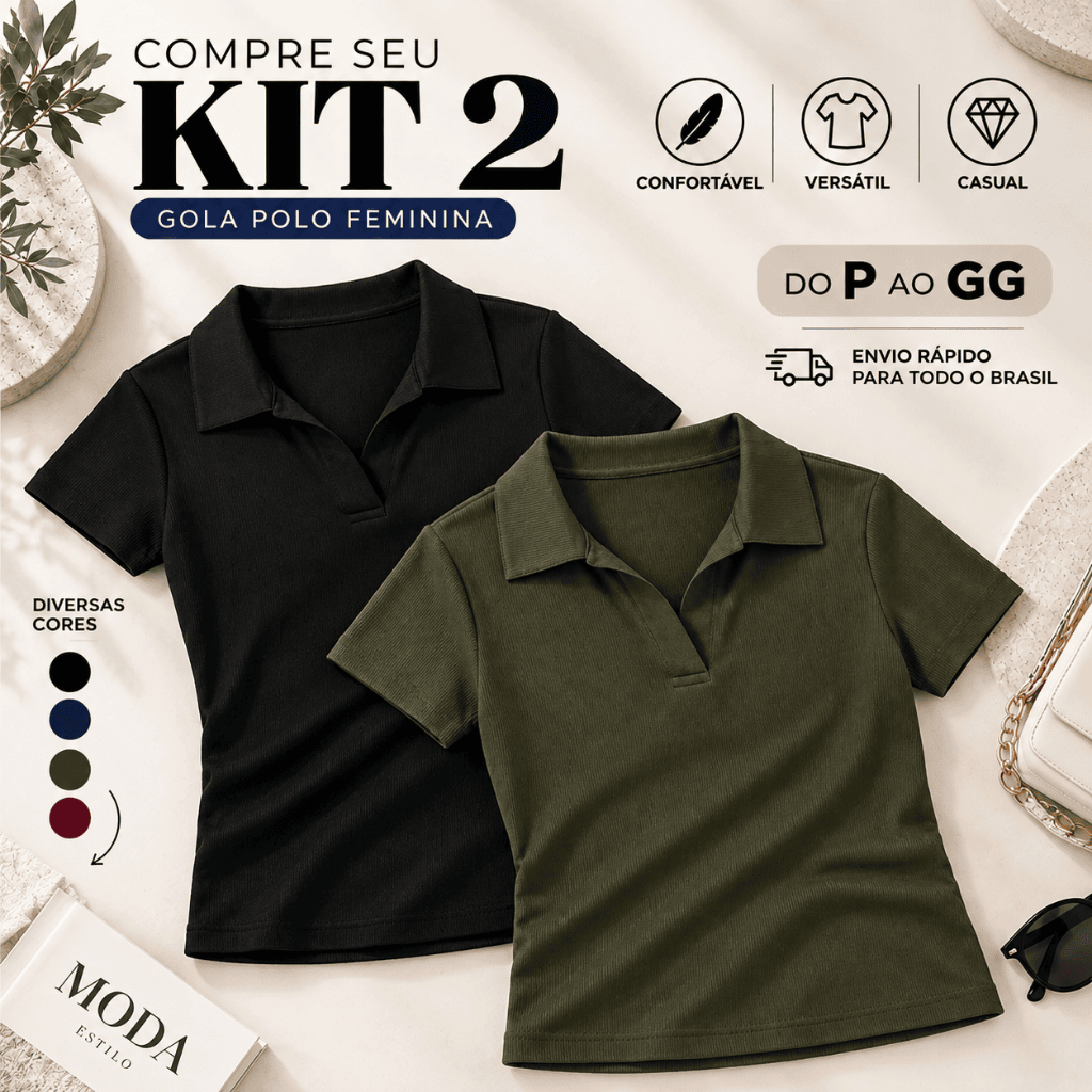 Kit 2 Blusas Polo Feminina Ribana Canelada Elegante Casual Estilosa