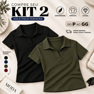 Kit 2 Blusas Polo Feminina Ribana Canelada Elegante Casual Estilosa