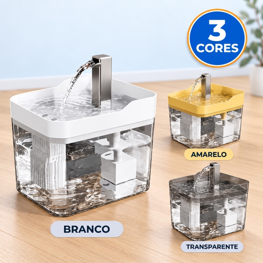BEBEDOURO FONTE ELÉTRICO PARA CÃES E GATOS 1,5L 127/220V ÁGUA CORRENTE FILTRADA ESTIMULA A BEBER