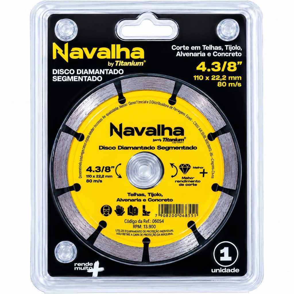 Disco de Corte Diamantado Segmentado Navalha Titanium para Alvenaria 4.3/8