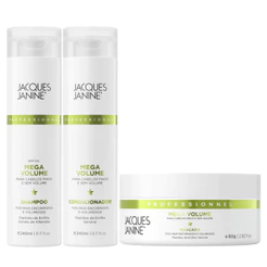 Jacques Janine Mega Volume Shampoo Condicionador 240ml + Máscara Tratamento Hidratação 80g — Cabelos Finos Sem Volume