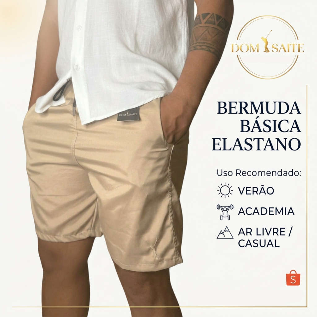 Bermuda Masculina Tactel com Elastano Academia Treino Corrida Praia Casual Bolsos Cordão Secagem Rápida Short Masculino