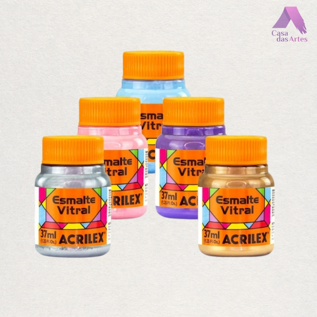 Esmalte Vitral Acrilex 37ml Tinta para Vidro Cerâmica Porcelana Artesanato Acabamento Brilhante