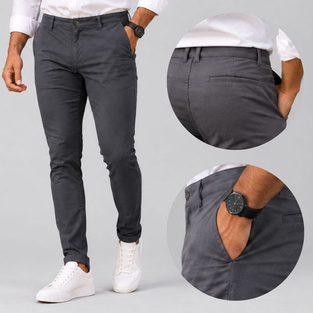 Calça Masculina de Sarja com Lycra Elastano Slim Alfaiataria Esporte Fino Bolso Embutido Faca