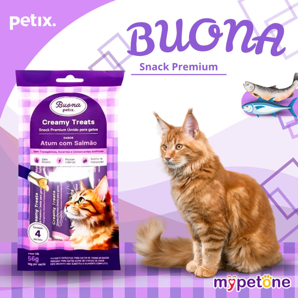 Petiscos Sachês Buona Petix Atum e Salmão Creamy Treats Para Gatos 1, 2, 3 Ou 4 Unidades — imagem 2 de 2
