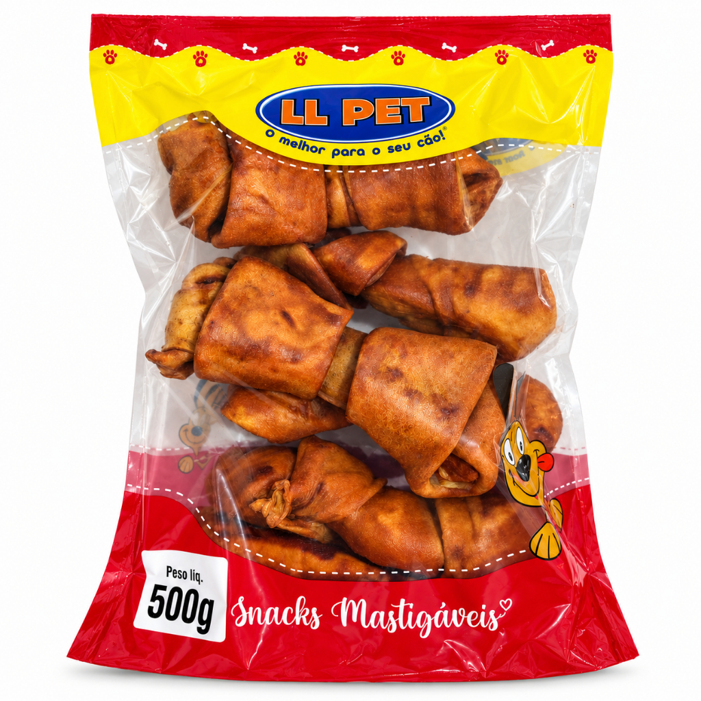 Osso Nó Sabor Bacon Ossinho Petisco Mordedor Para Cães (Pacote 500g)