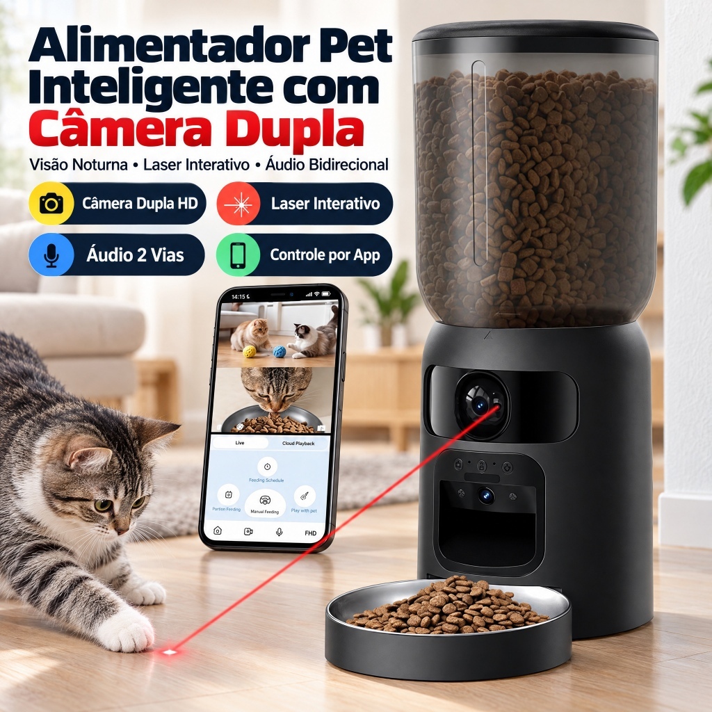 Newpet 6L Alimentador Pet Gato Automatico 2k Camera 2.4G/5G Wifi Control App Projeta Seu Para Viagens Comedouro Bivolt