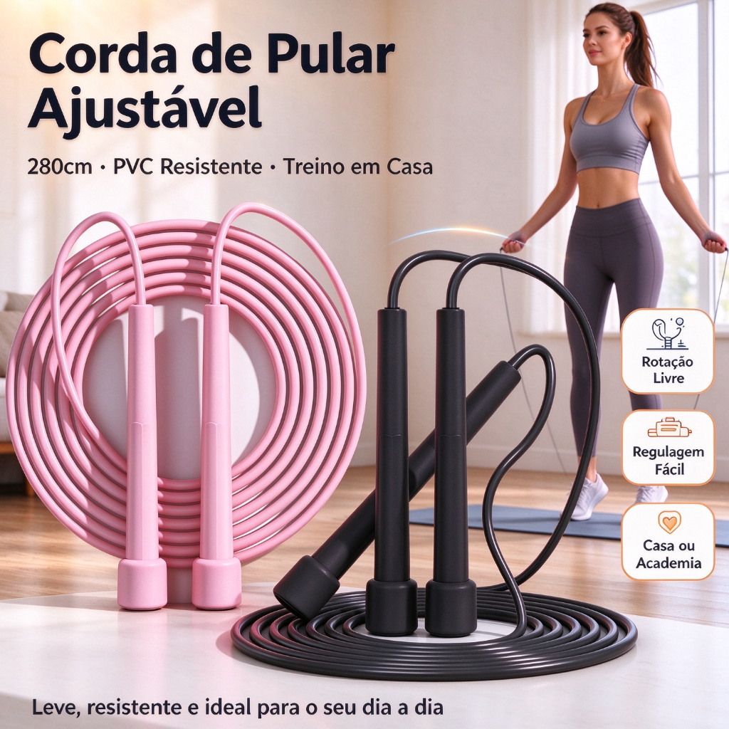 Corda de Pular Ajustável PVC 280cm Corda Profissional para Treino Fitness e Exercício em Casa