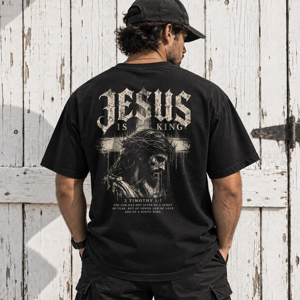 Camiseta Oversized Cristã Masculina Jesus is King Gospel Religiosa Streetwear 100% Algodão