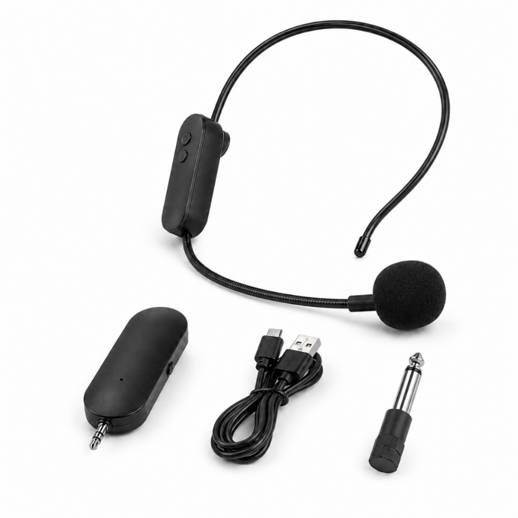 Microfone Headset Sem Fio USB Recarregável com Receptor para Aula Palestra Evento