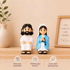 Mini Jesus e Maria Decorativo Religioso Lembrancinha para Casa Mesa Prateleira Nicho Carro