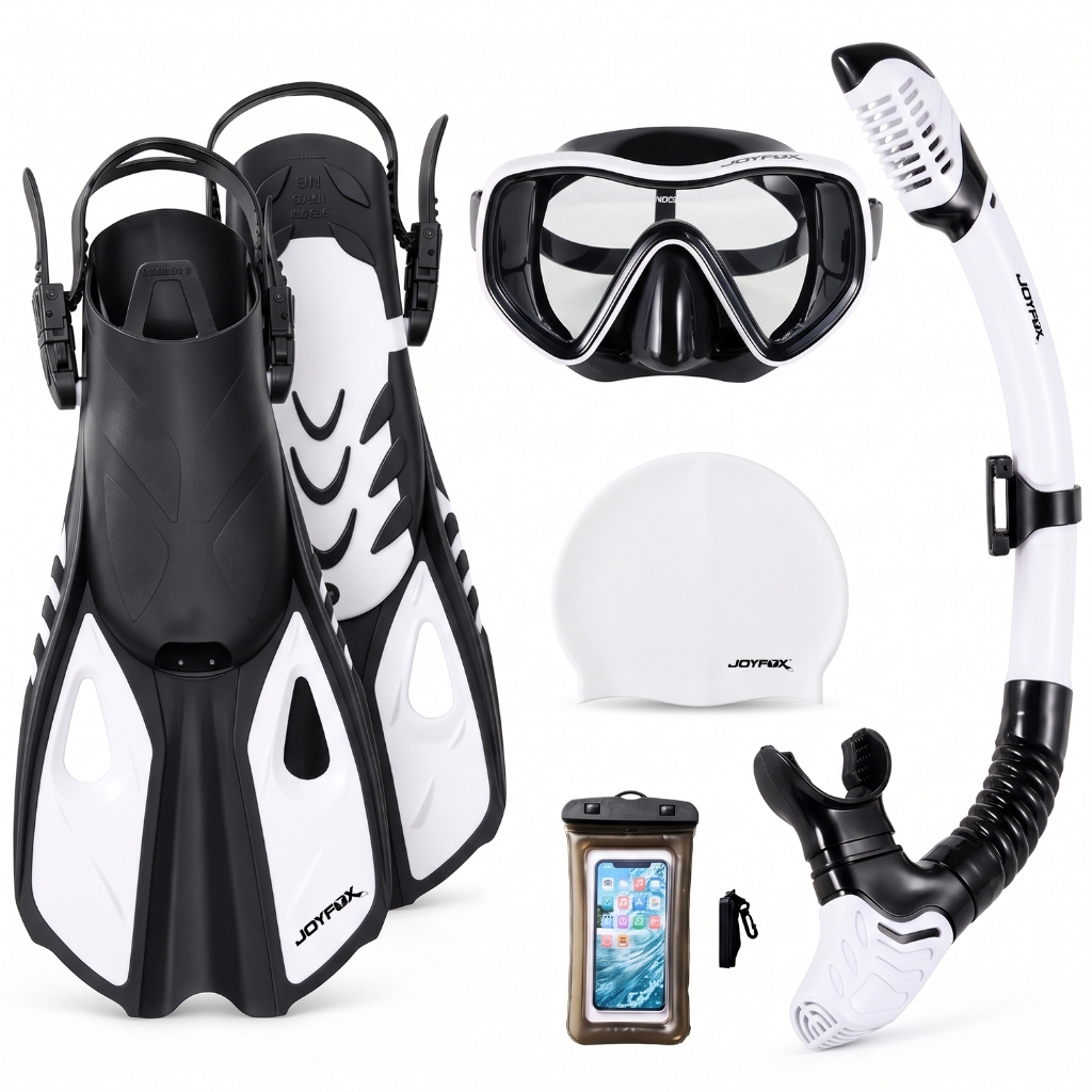 JOYFOX Kit de Mergulho Profissional Máscara Panorâmica 180 Anti-Embaçante + Snorkel Dry com Válvula Adulto