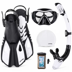JOYFOX Kit de Mergulho Profissional Máscara Panorâmica 180 Anti-Embaçante + Snorkel Dry com Válvula Adulto