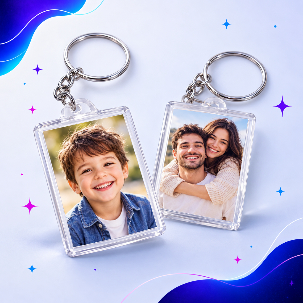 Chaveiro Acrílico Com Sua Foto 3x4cm Personalizada Frente E Verso Lembrancinha