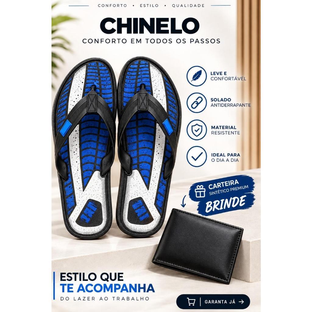 Chinelo Cat. Masculino de Borracha Estampado Confortável Casual + Carteira Sintética de Brinde