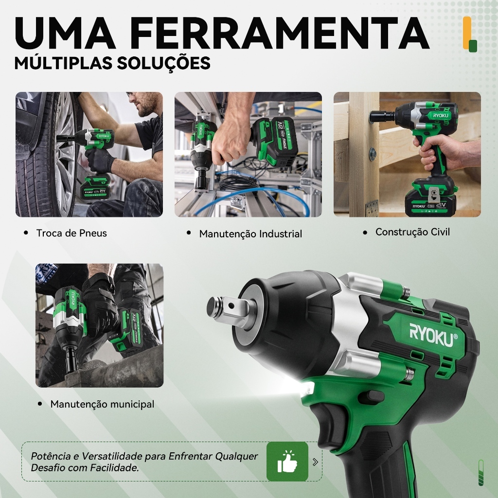 Chave De Impacto 700 Nm Brushless 2 Baterias 21v RYOKU Com Maleta portátil — imagem 2 de 2