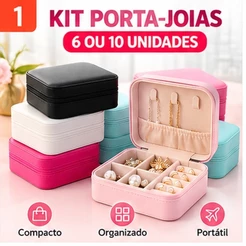 Kit Porta Joias 6 ou 10 Unidades Mini Organizador Portátil para Anéis Brincos Colares e Bijuterias
