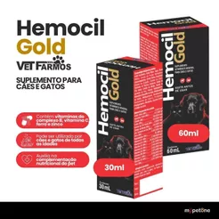 Hemocil Gold 30 Ou 60 mL Vet Farmo Suplemento Vitamínico Mineral Cães e Gatos