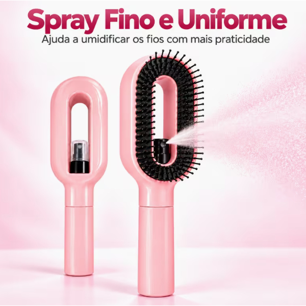 Escova de Cabelo 2 em 1 com Spray Integrado para Desembaraçar e Hidratar os Fios