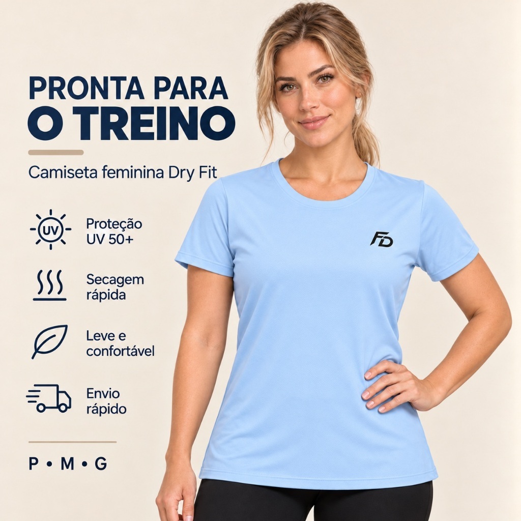 Camiseta Feminina Dry Fit Corrida Caminhada UV 50+ Blusa Esportiva Fitness Academia Treino Manga Curta Respirável P M G