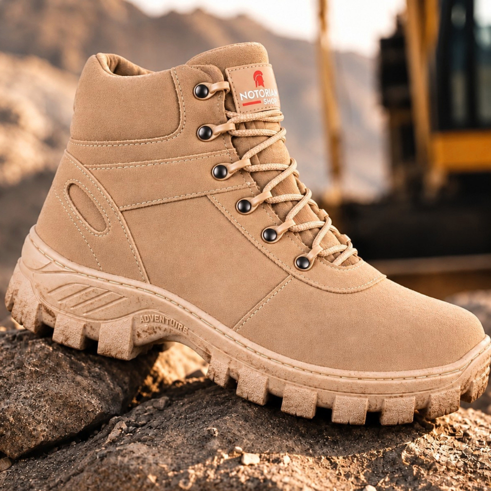 Coturno Masculino Adventure Militar Couro Areia Cano Curto Palmilha Confortável Notorian