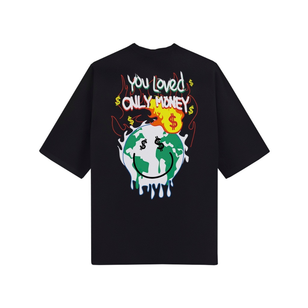 Camiseta Oversized Unissex Estampa Frente E Costas You Loved Only Money Estilo Urbano Streetwear Caimento Largo