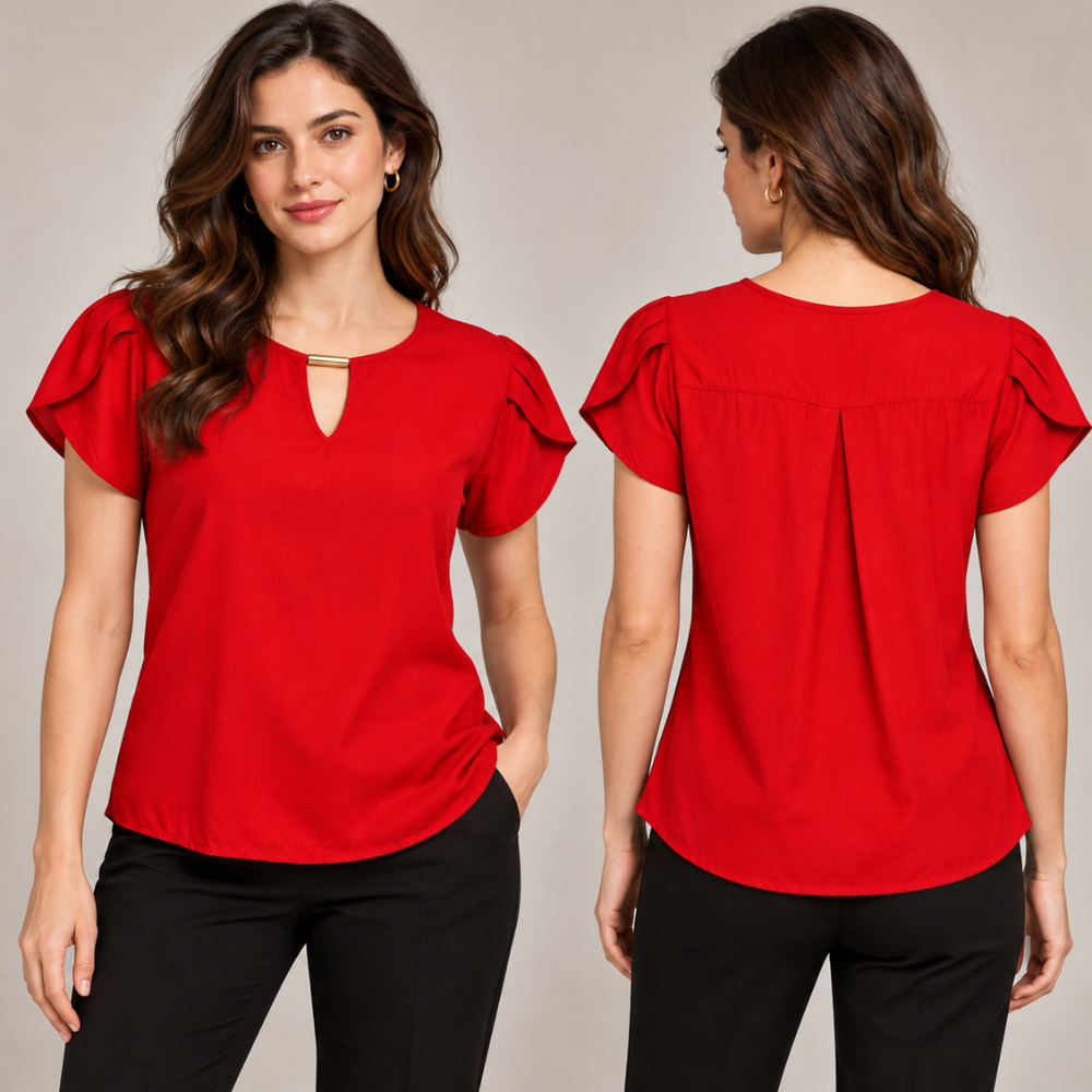 Blusa feminina manga princesa com gola V elegante e social para qualquer ocasião/ blusa feminina manga curta tendencia