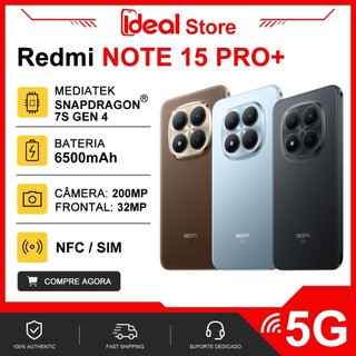 Xiaomi Redmi Note 15 PRO+ 5G, Versão Global, Processador Snapdragon 7s Gen 4, Câmera 200MP, Bateria 6500mAh
