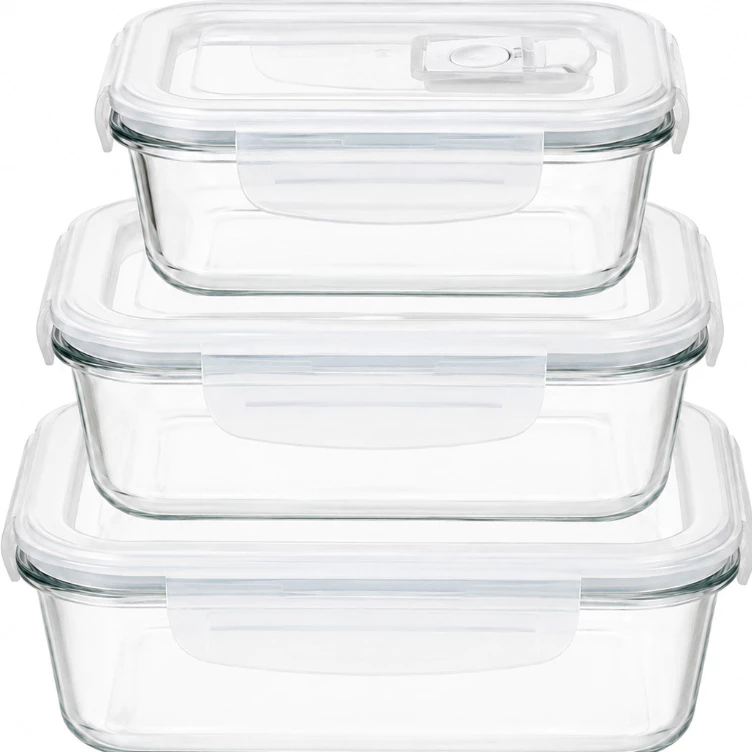 Kit 3 Potes Vidro Tampa Hermética com Válvula 360ml + 580ml + 1030ml Marmita Armazenar Alimento Comidas Refeição