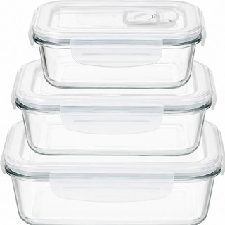 Kit 3 Potes Vidro Tampa Hermética com Válvula 360ml + 580ml + 1030ml Marmita Armazenar Alimento Comidas Refeição