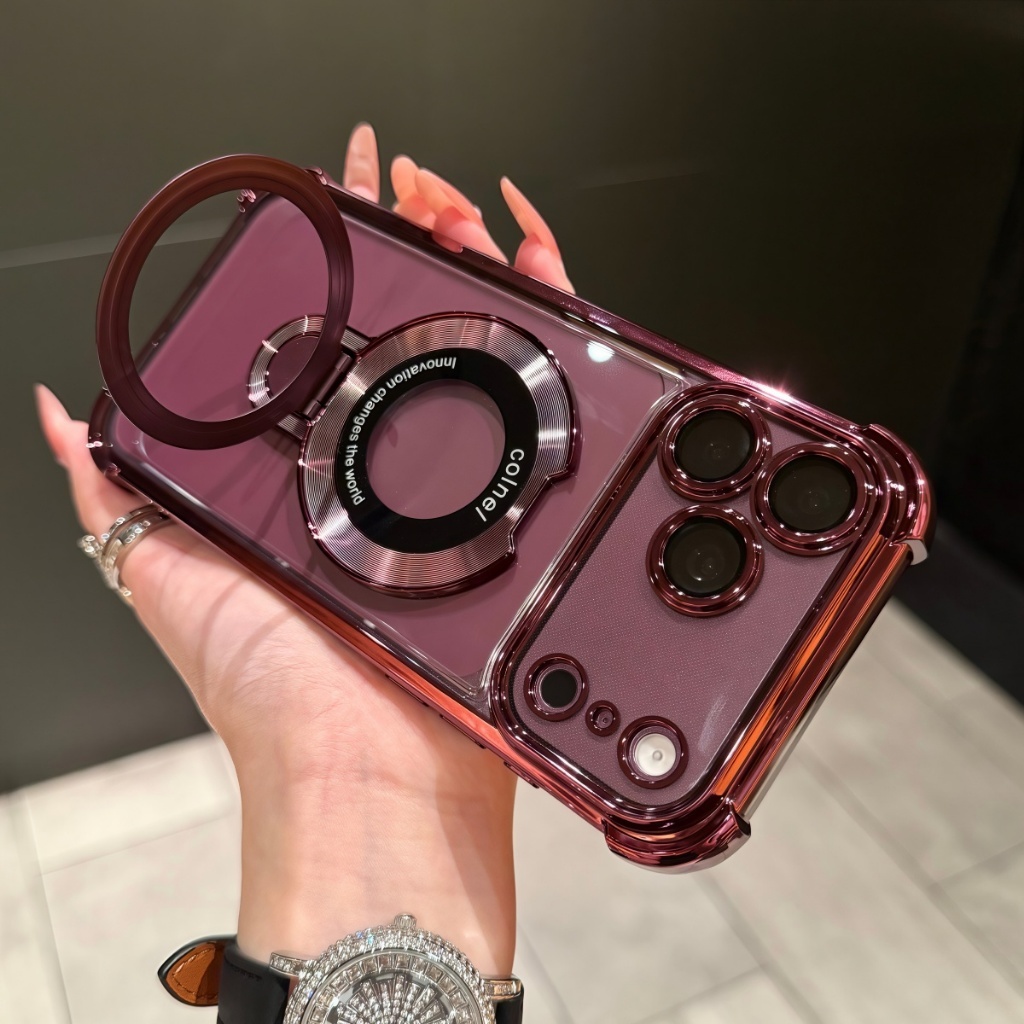 Capa Transparente Luxo MagSafe À Prova de Choque, Magnética com Suporte em C para iPhone 17 18 Pro Max