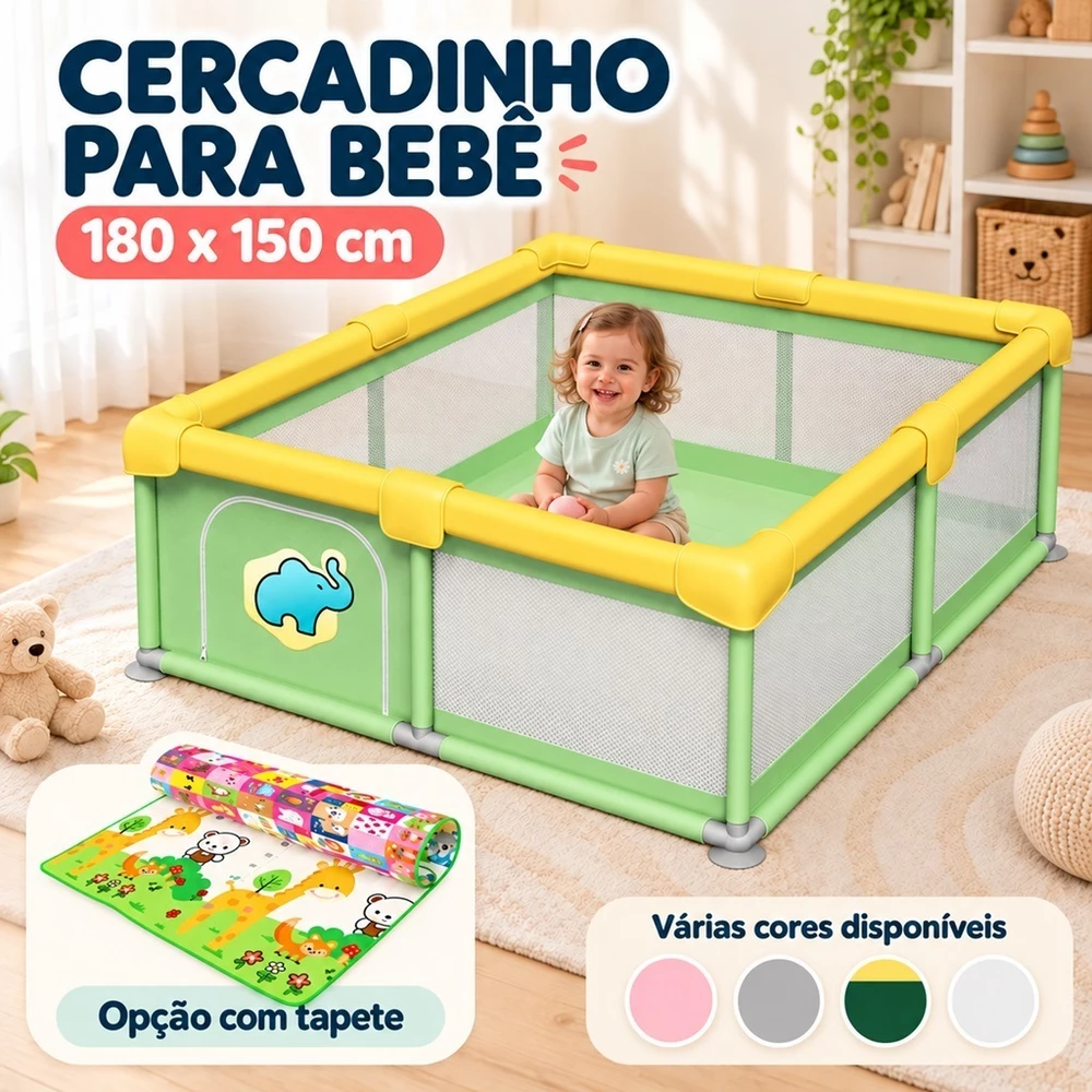 đ„Cercadinho Para BebĂȘ Grande cercado Infantil 180 x150cm | Cercadinho BebĂȘ Chiqueirinho Proteção BebĂȘ Cinza Qualidade