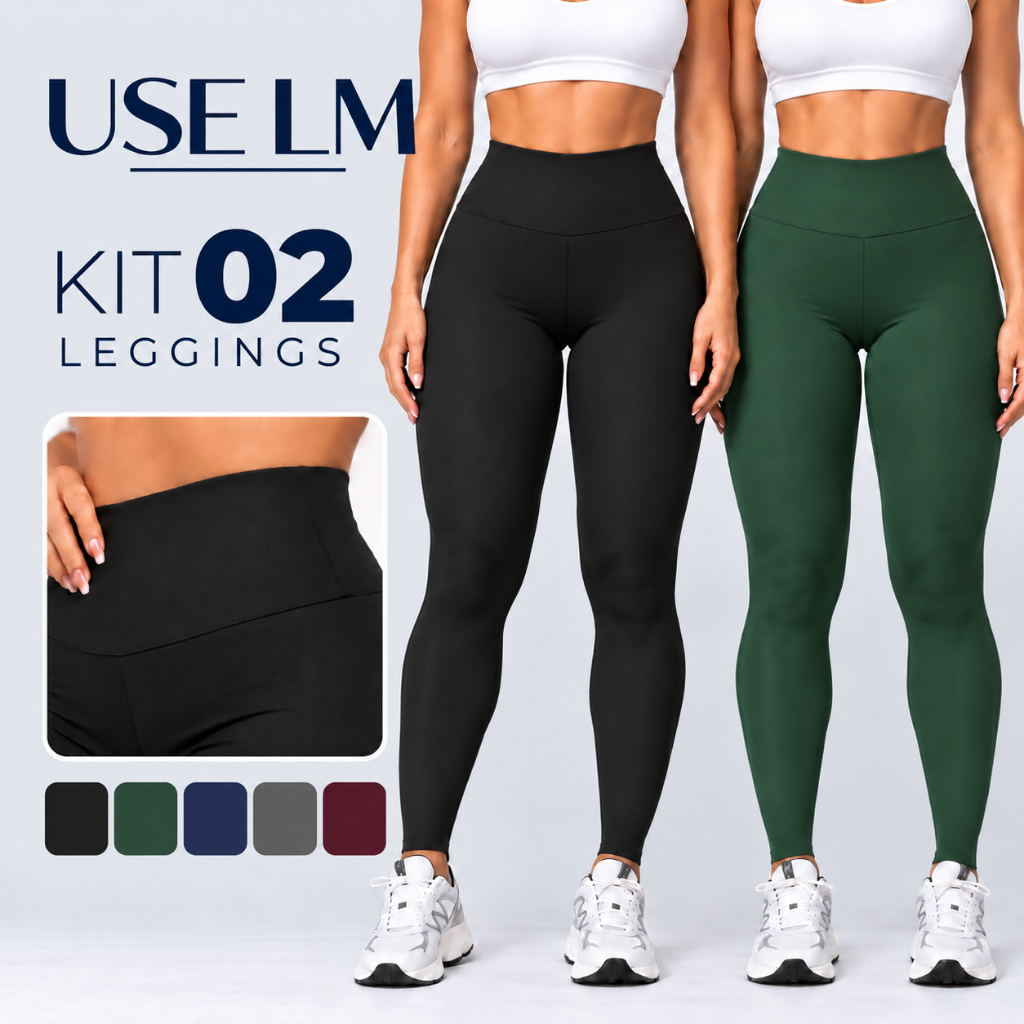 Kit 2 Calças Legging Feminina Suplex Fitness Academia Leg Cintura Alta Cos Alto Treino Pilates Corrida
