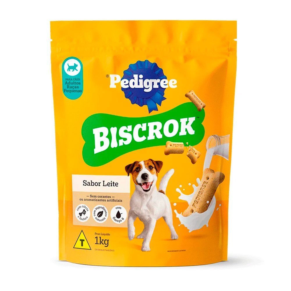 Biscoito Pedigree Biscrok Para Cães Adultos Raças Pequenas Sabor Leite 1kg