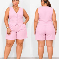 Conjunto Plus Size Alfaiataria Feminino Colete e Shorts Plus Size SOCIAL GRANDE