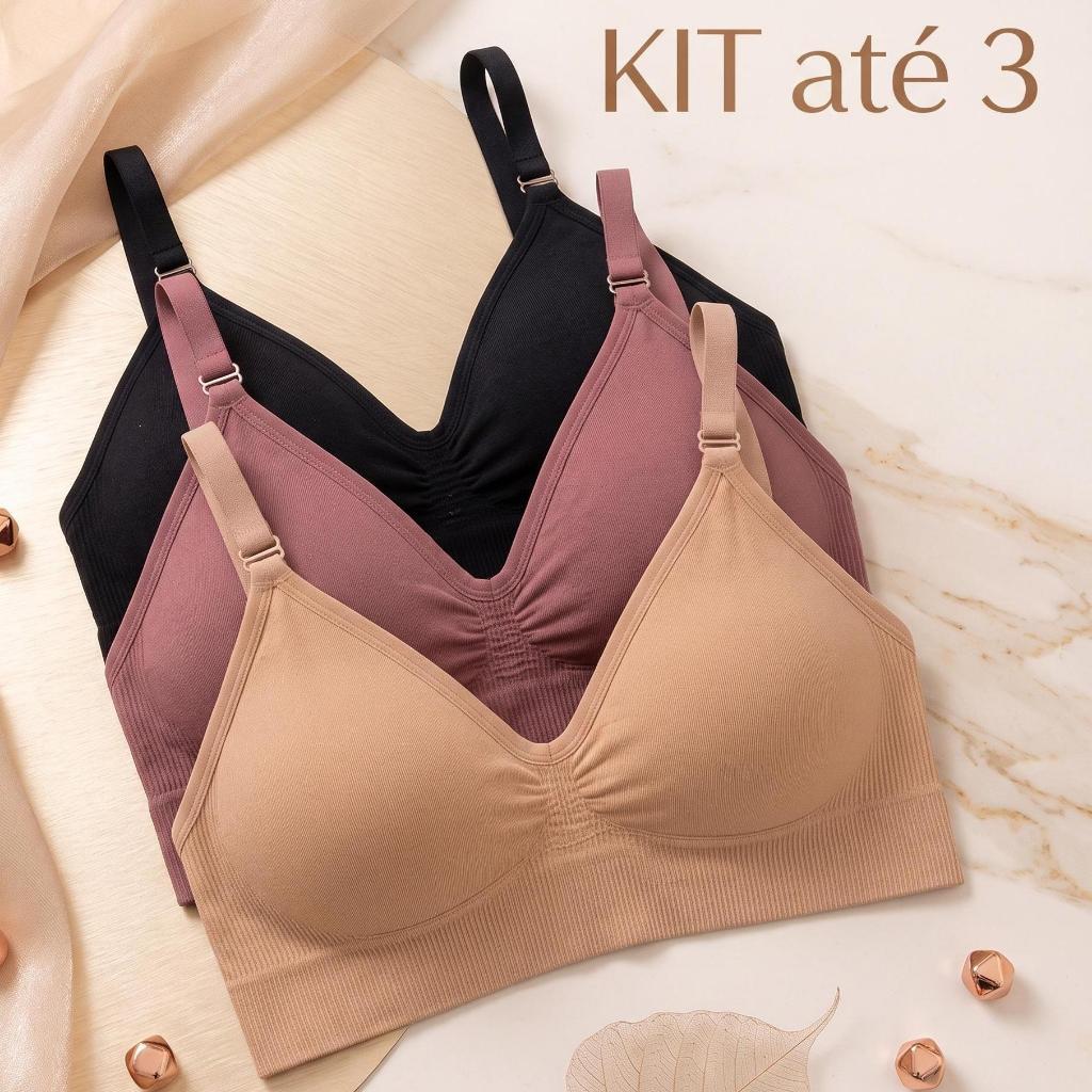 KITS Sutiãs Feminino Sem Costura Alça Fina Canelado Com Bojo Removível Poliamida