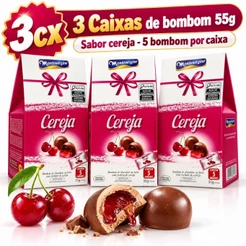 Kit 3 caixas Bombom Cereja Licor Chocolate ao Leite Montevérgine 55g