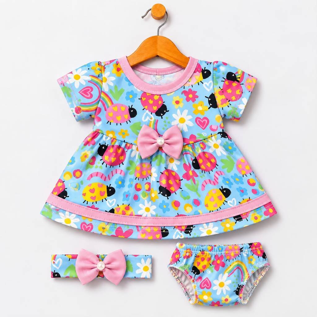 kit Roupa Bebe Reborn Vestido Menina Bebe Realista 45cm a 48cm