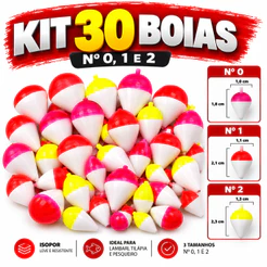 Boia de Pesca Isopor | 30un | Kit Pescaria | Nº0, Nº1 e Nº2 | Boias Lambari Pesqueiro Tilápia Pescar