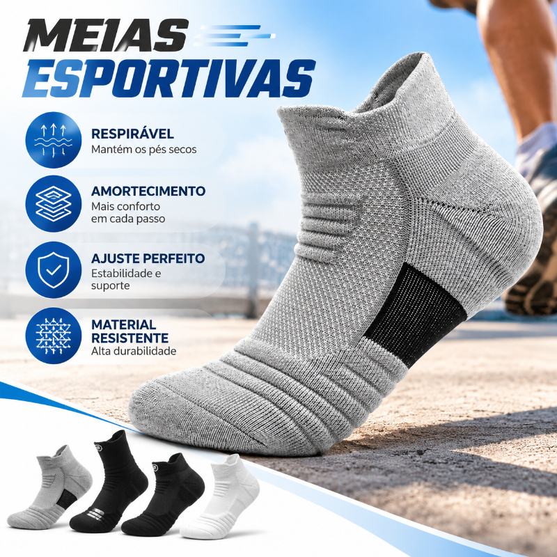 Meia Esportiva Cano Curto Unissex para Corrida Academia Treino Respirável com Amortecimento Confortável