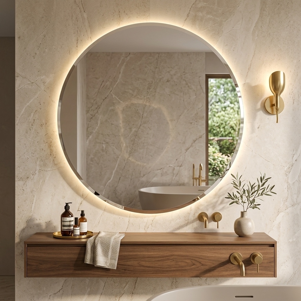 Espelho Redondo Lapidado com LED Decorativo para Banheiro Lavabo Quarto Sala Vários Tamanhos