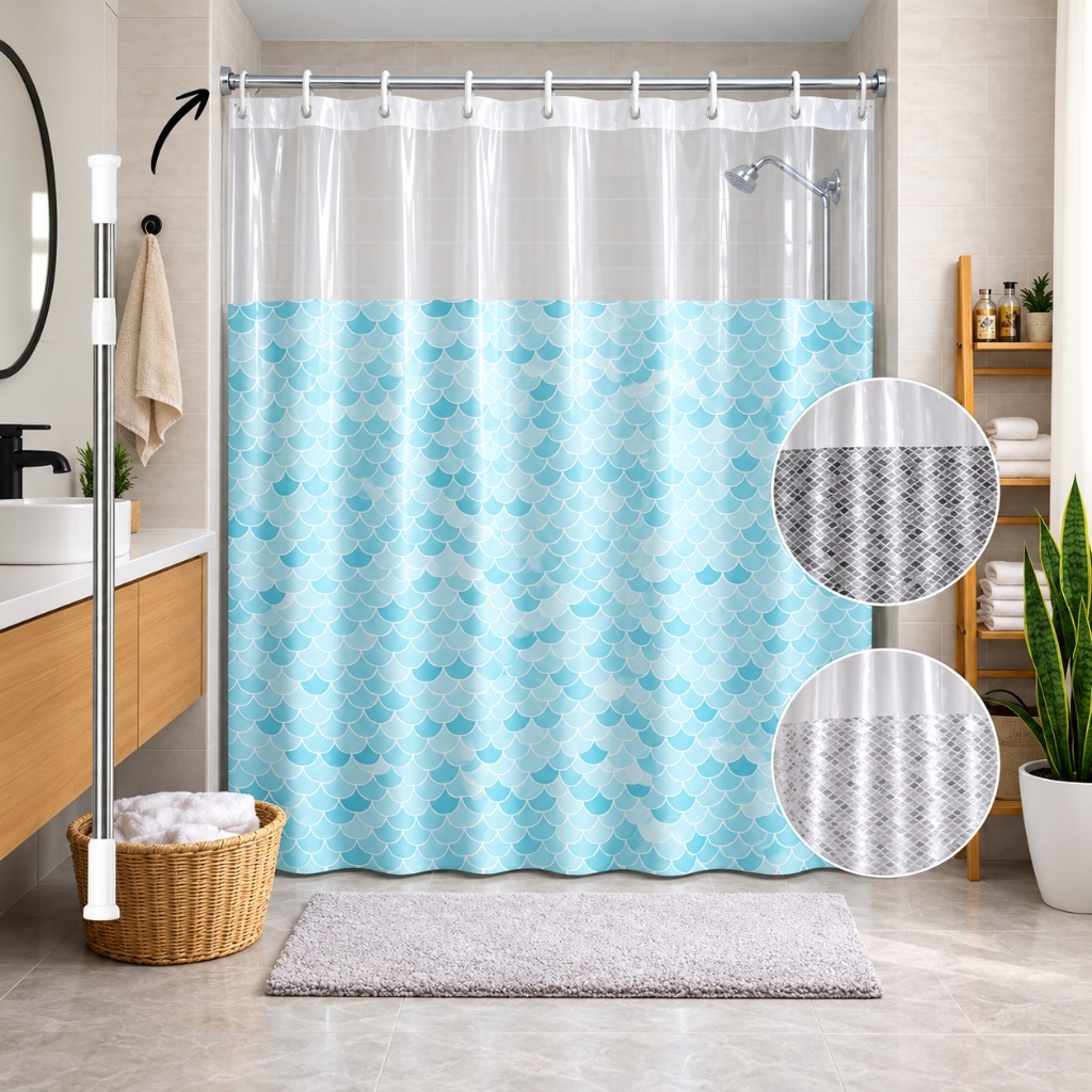 Cortina Box Banheiro Chuveiro Anti Mofo Com Ganchos Impermeável + Varão Suporte Extensível