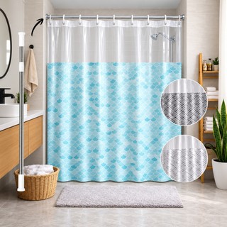 Cortina Box Banheiro Chuveiro Anti Mofo Com Ganchos Impermeável + Varão Suporte Extensível