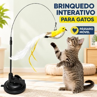 Brinquedo para Gatos – Varinha com Pássaro Simulado + Ventosa, Acessório com Substituição Destacável