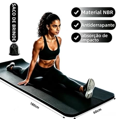 Tapete de Yoga NBR 10mm 60x180cm Antiderrapante Com Bolsa Transporte Pilates Ginástica Academia Casa Macio