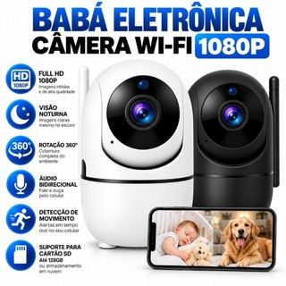 Babá Eletrônica Câmera De Seguraca Wi-Fi 1080p Pet Giratória Visão Noturna Infravermelho Microfone