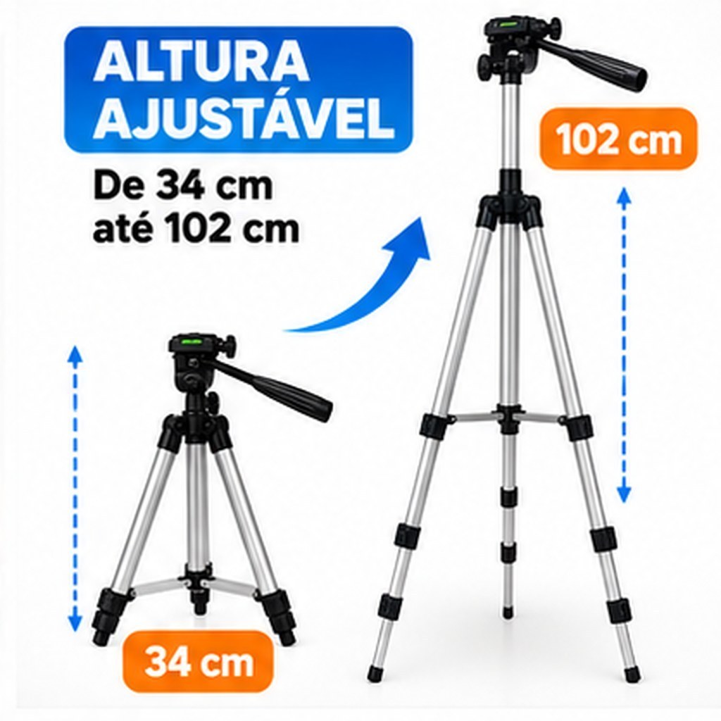 Tripé Para Celular E Câmera Universal Alumínio Telescópico Ajustável Com Suporte Profissional Fotos Vídeo 1.02m 3110 — imagem 2 de 2