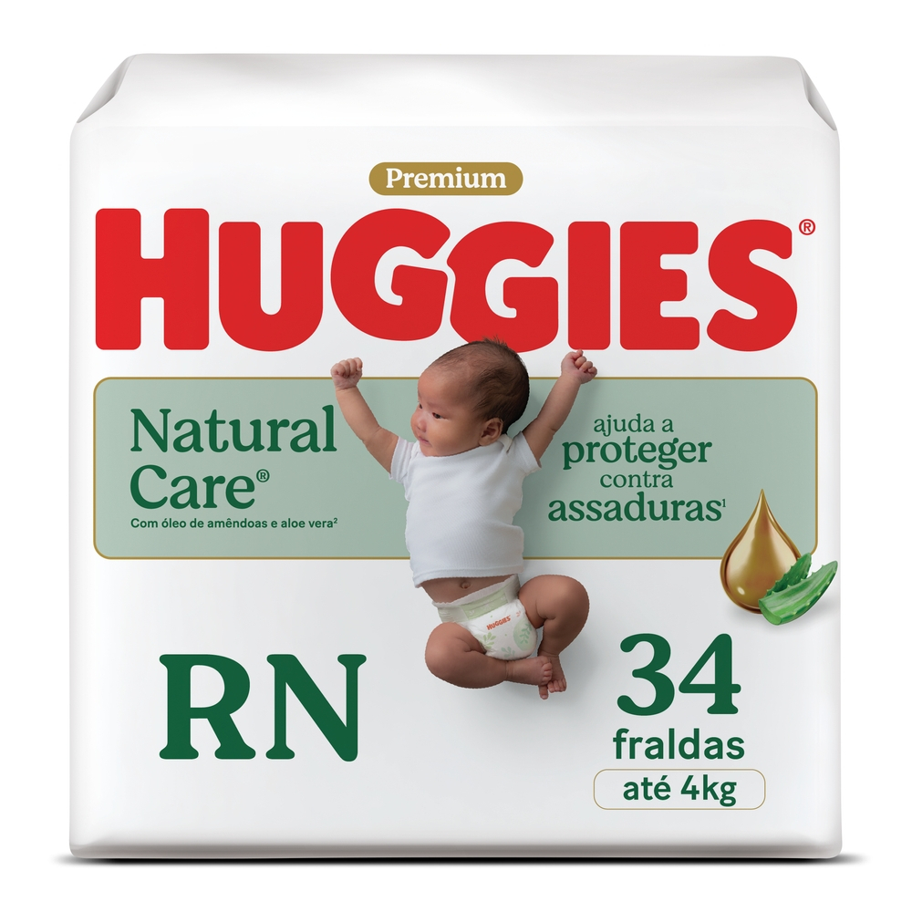 Huggies Fralda Descartável Premium Natural Care Hipoalergênica RN - 34UN
