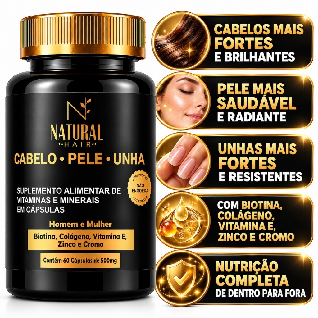 Biotina CABELO PELE UNHAS + Cromo Selênio Vitamina B6 Zinco Vitamina E  60 Cápsulas - ENVIO IMEDIATO