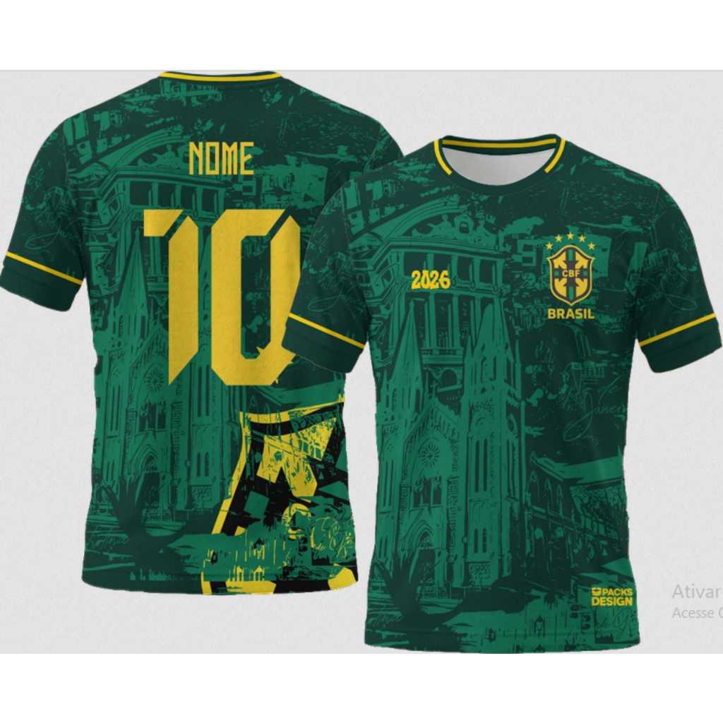 Camiseta Manga Curta Copa Brasil Personalize Com Seu Nome e Número